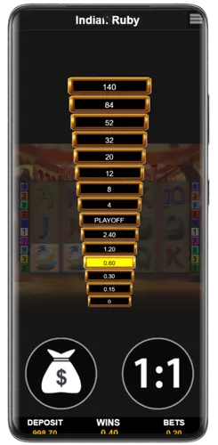Gewinnleiter Collect-Funktion im Indian Ruby Slot aktiv