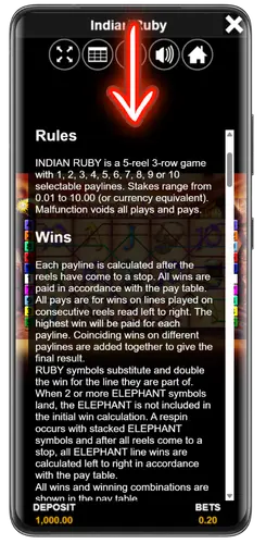 Spielregeln des Indian Ruby Slot vor dem Start lesen