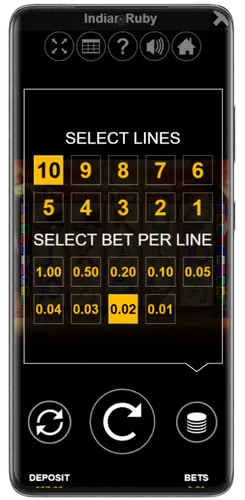 Einsatzeinstellungen im Indian Ruby Slot konfigurieren